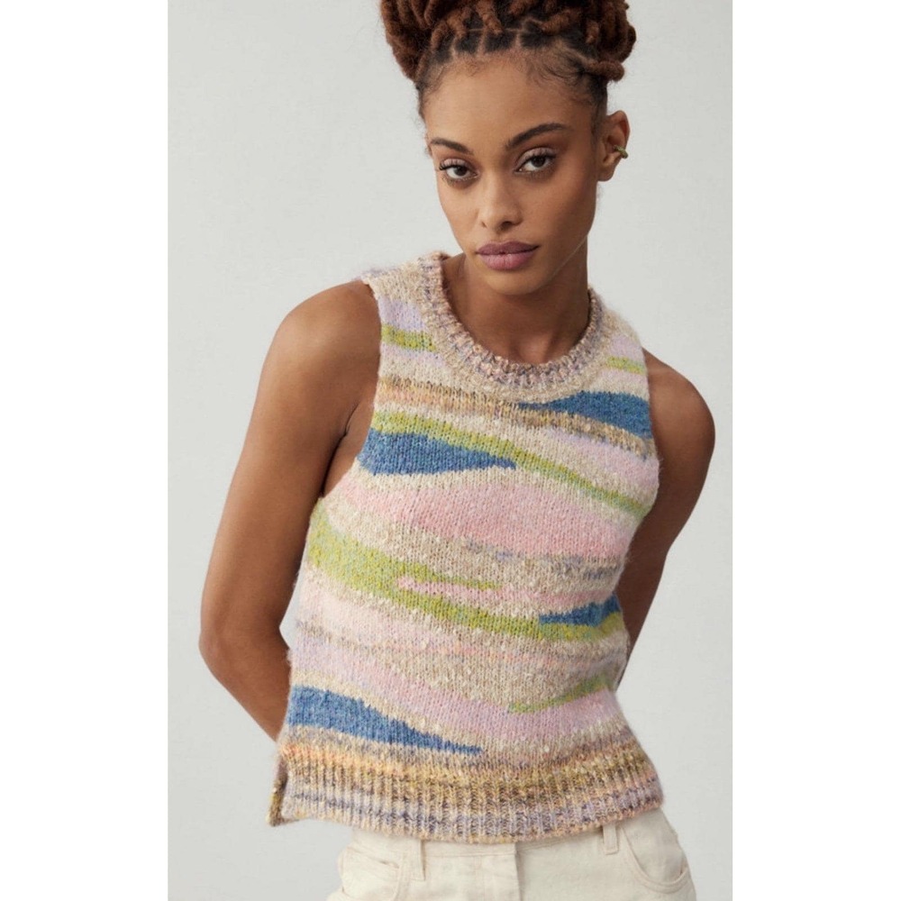Pilcro Anthropologie Women's Multicolor Wave Knit Sweater Vest NWT Sz XS